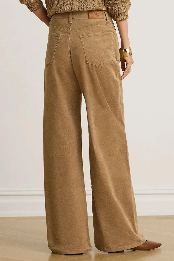 Lauren Ralph Lauren широк панталон дамски с кашмир кафяв с висока талия 200B34256
