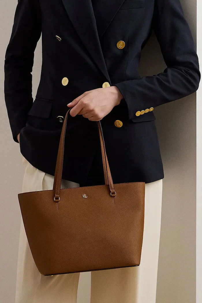 Lauren Ralph Lauren шопинг чанта дамска от кожа бежова 431924351