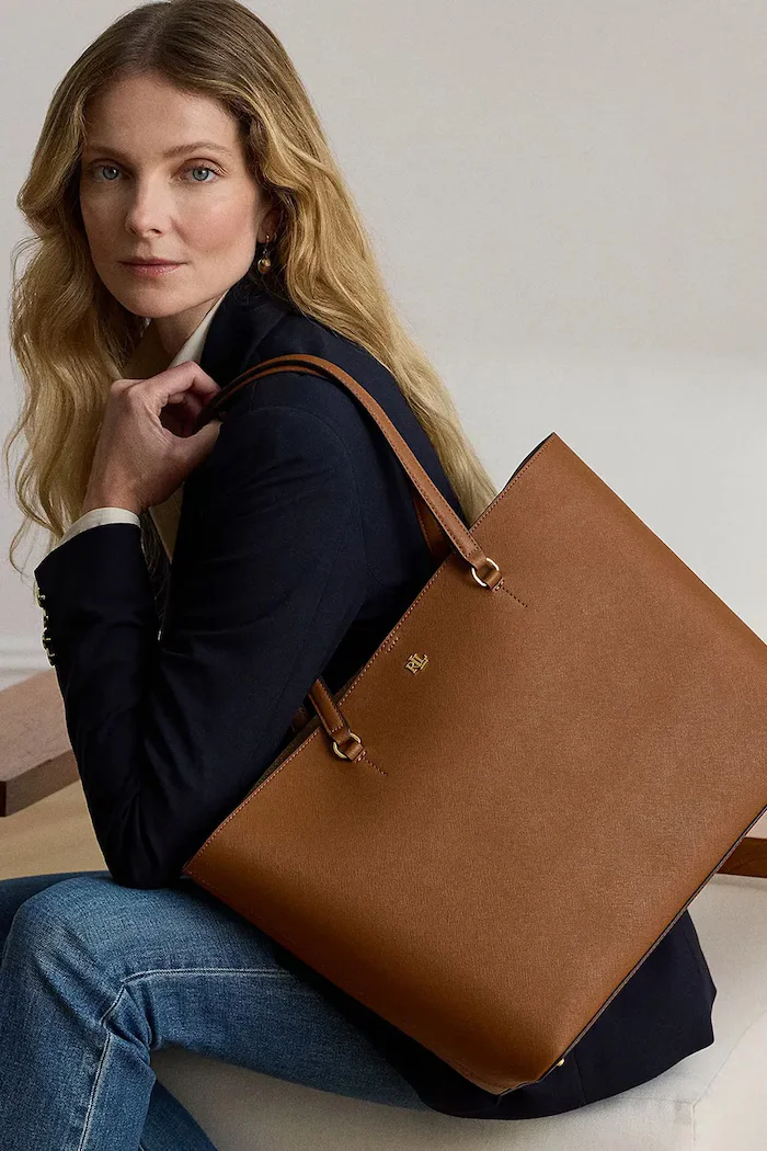 Lauren Ralph Lauren шопинг чанта дамска от кожа кафява 431911655