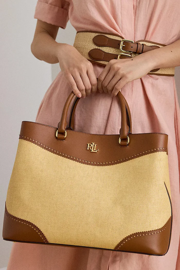 Lauren Ralph Lauren шопинг чанта дамска от кожа кафява 431966776