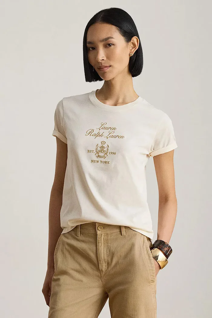 Lauren Ralph Lauren тениска дамска от памук бежова 200P13943