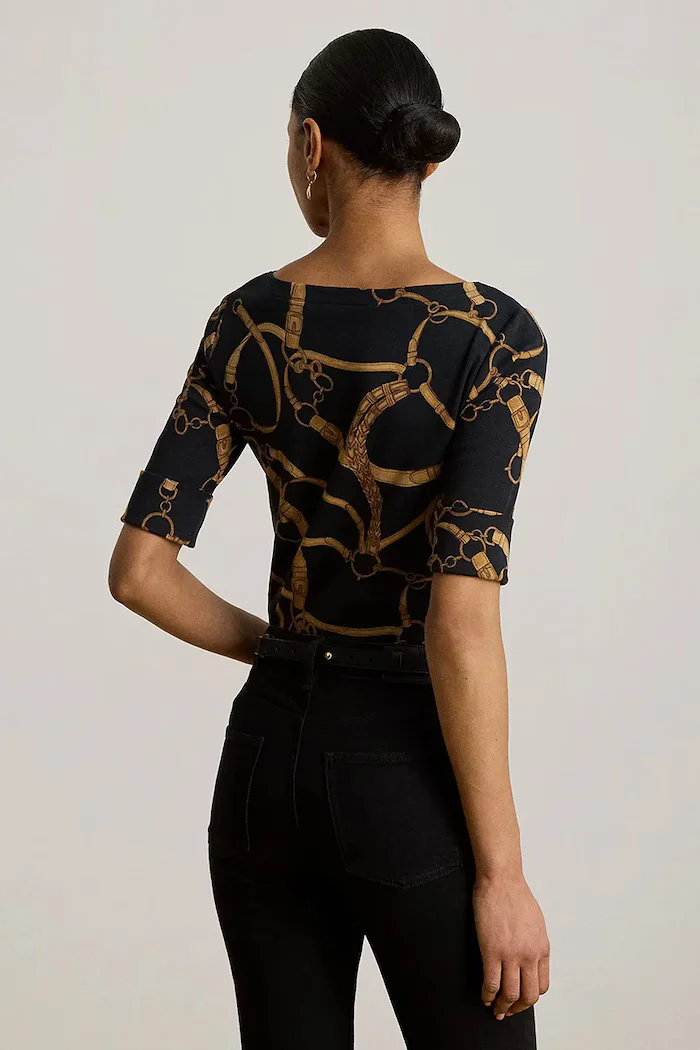 Lauren Ralph Lauren тениска дамска от памук с еластан черна 200P13948