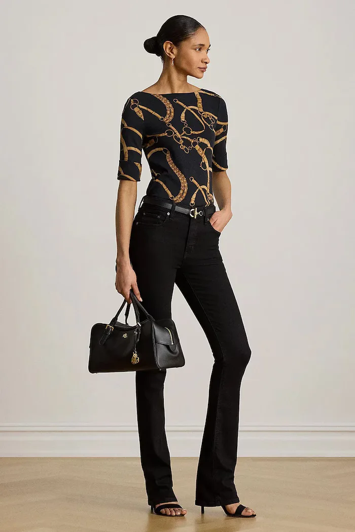 Lauren Ralph Lauren тениска дамска от памук с еластан черна 200P13948
