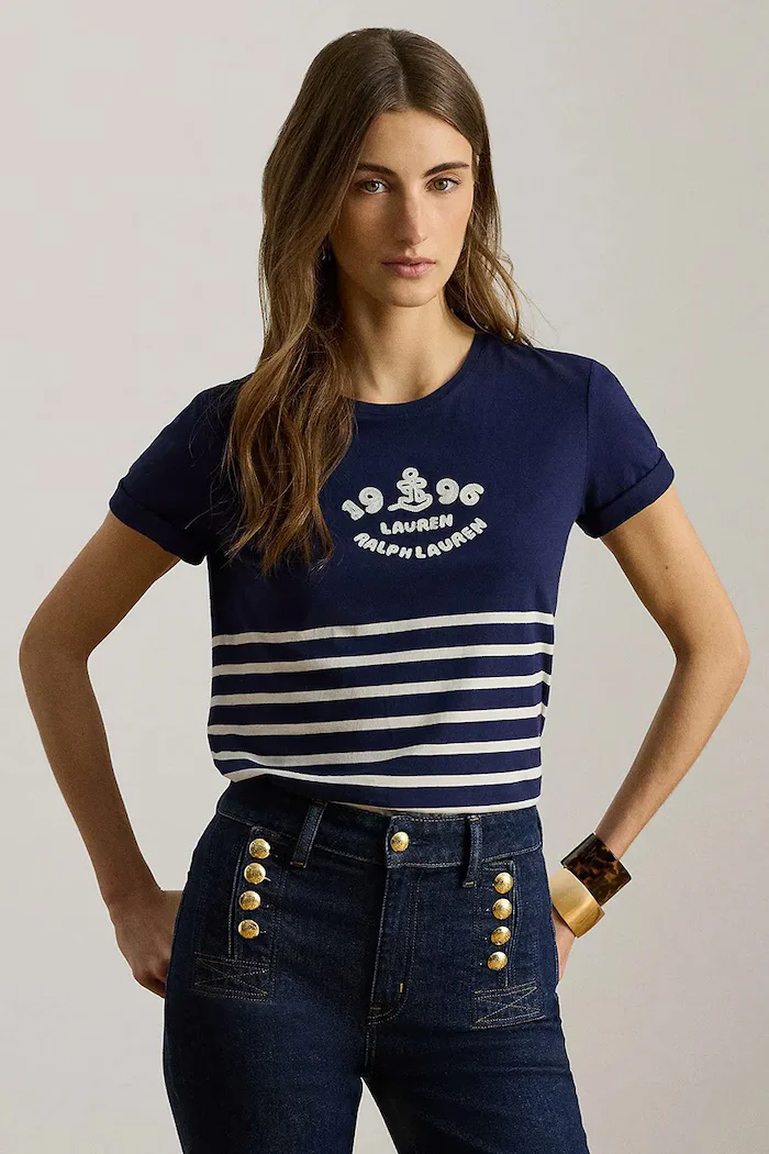 Lauren Ralph Lauren тениска дамска от памук тъмносиня 200B21056