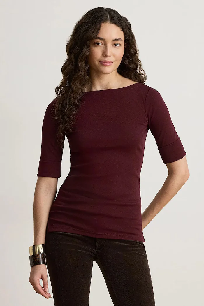 Lauren Ralph Lauren тениска дамска с памук бордо 200654963