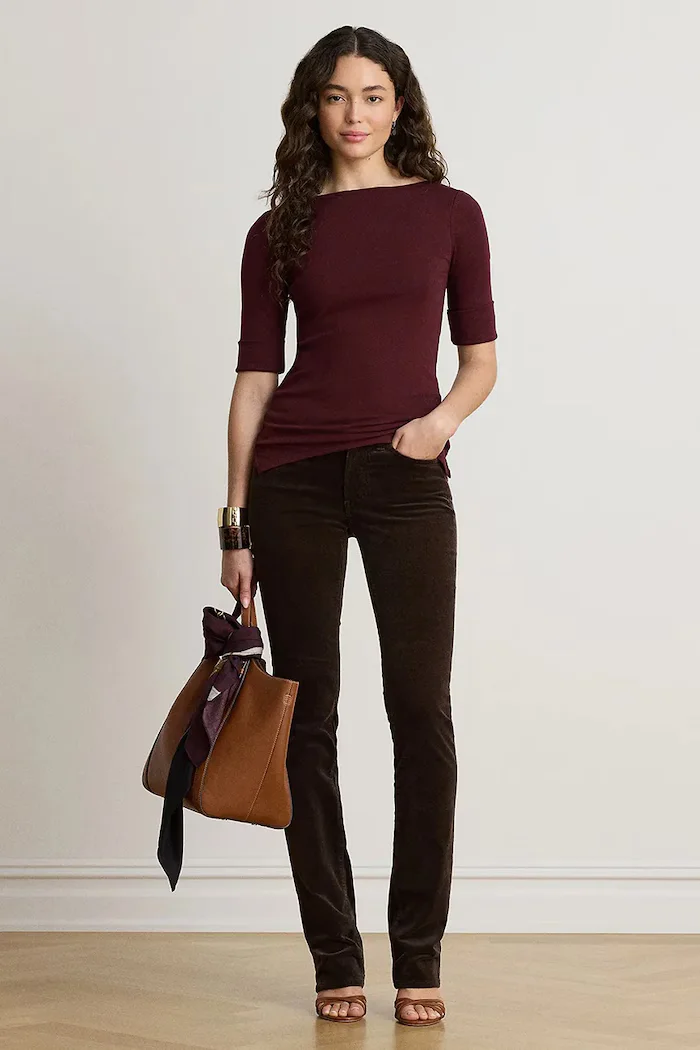 Lauren Ralph Lauren тениска дамска с памук бордо 200654963