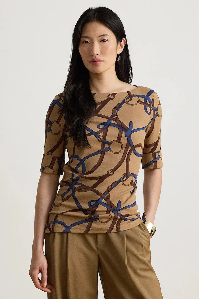 Lauren Ralph Lauren тениска дамска с памук кафява 200B27407