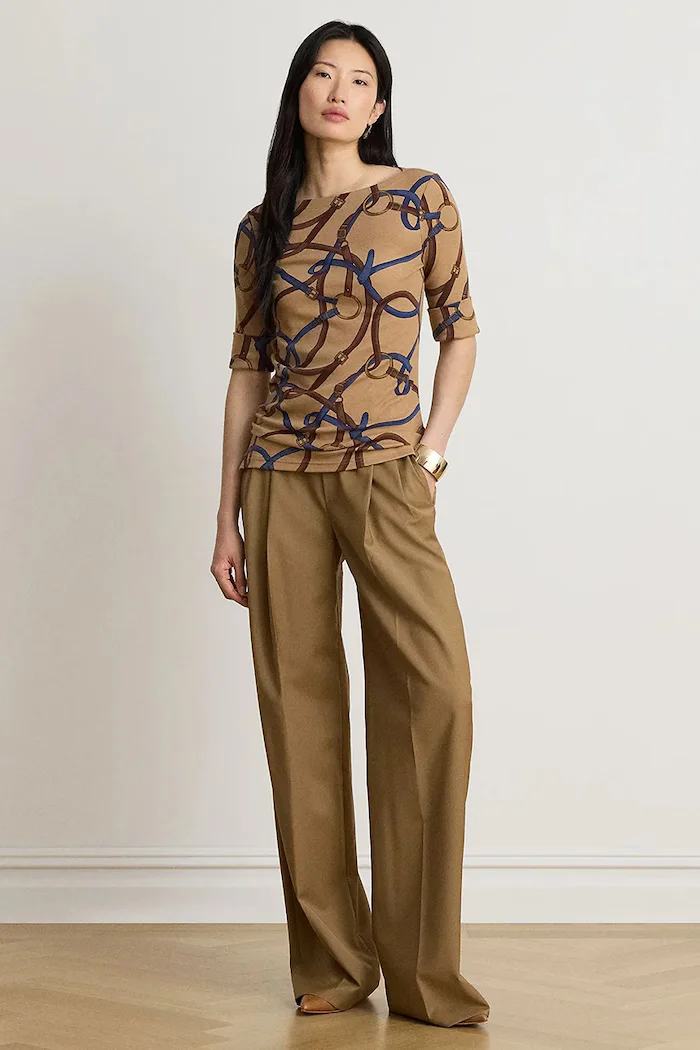 Lauren Ralph Lauren тениска дамска с памук кафява 200B27407