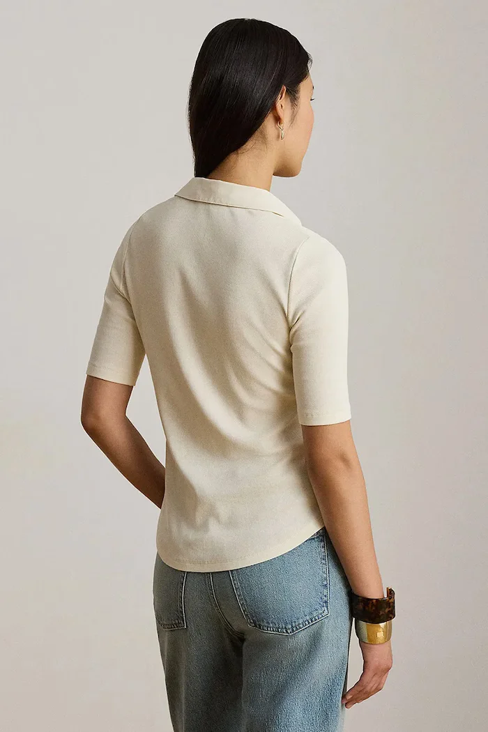 Lauren Ralph Lauren тениска с яка дамска с памук бежова 200P13906