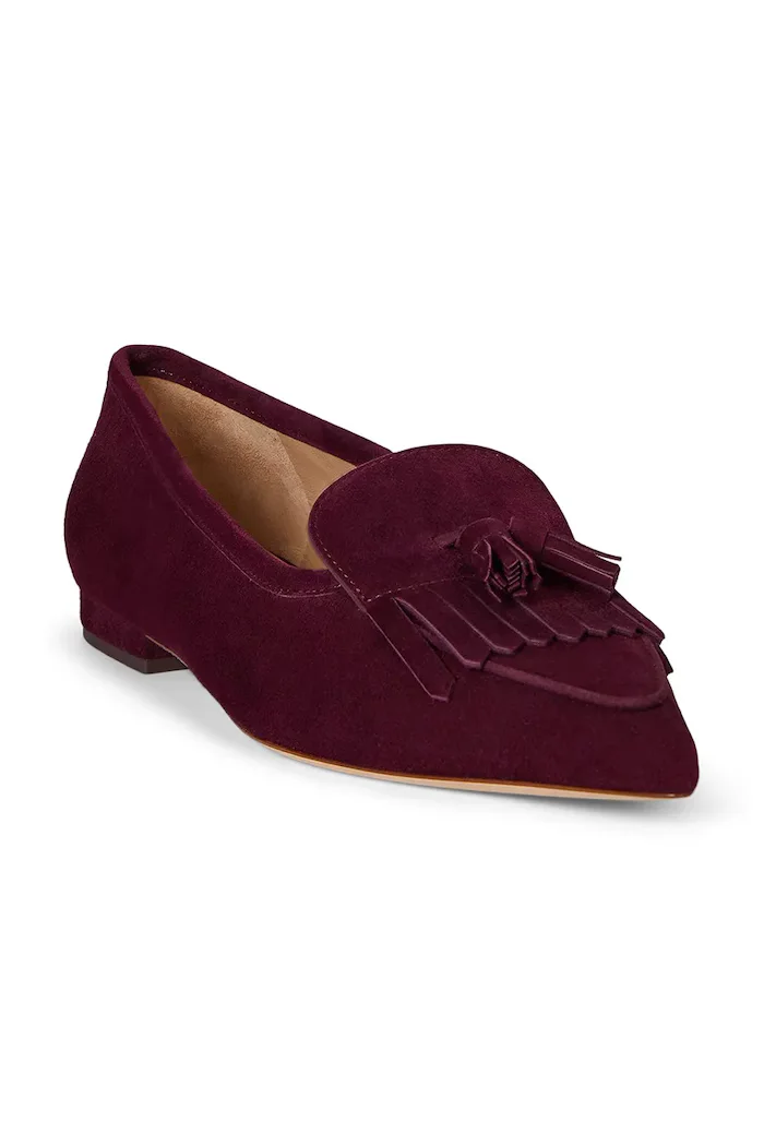 Lauren Ralph Lauren Велурени балеринки Londyn Klt в червено с равна подметка 802P04175003