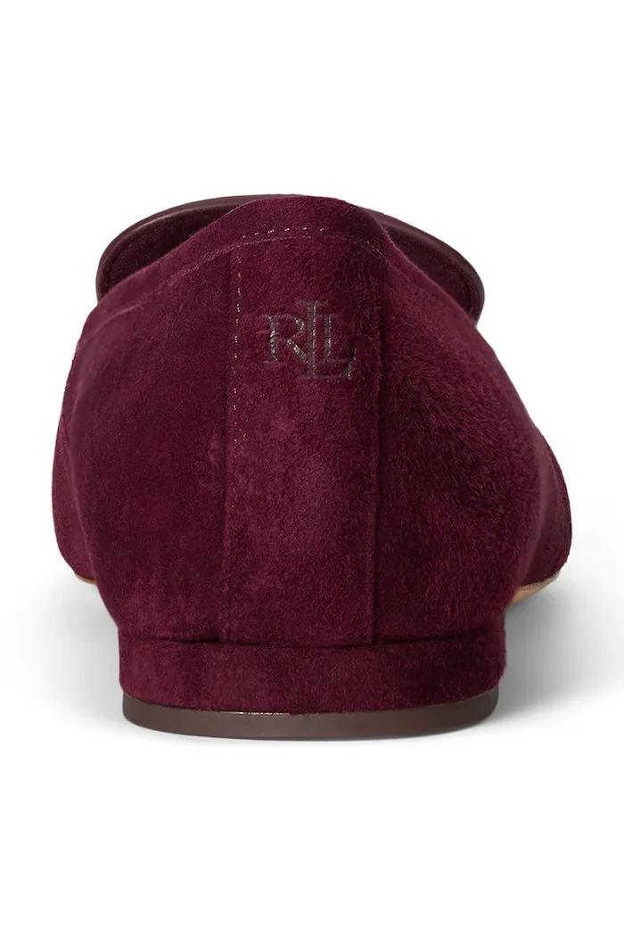 Lauren Ralph Lauren Велурени балеринки Londyn Klt в червено с равна подметка 802P04175003