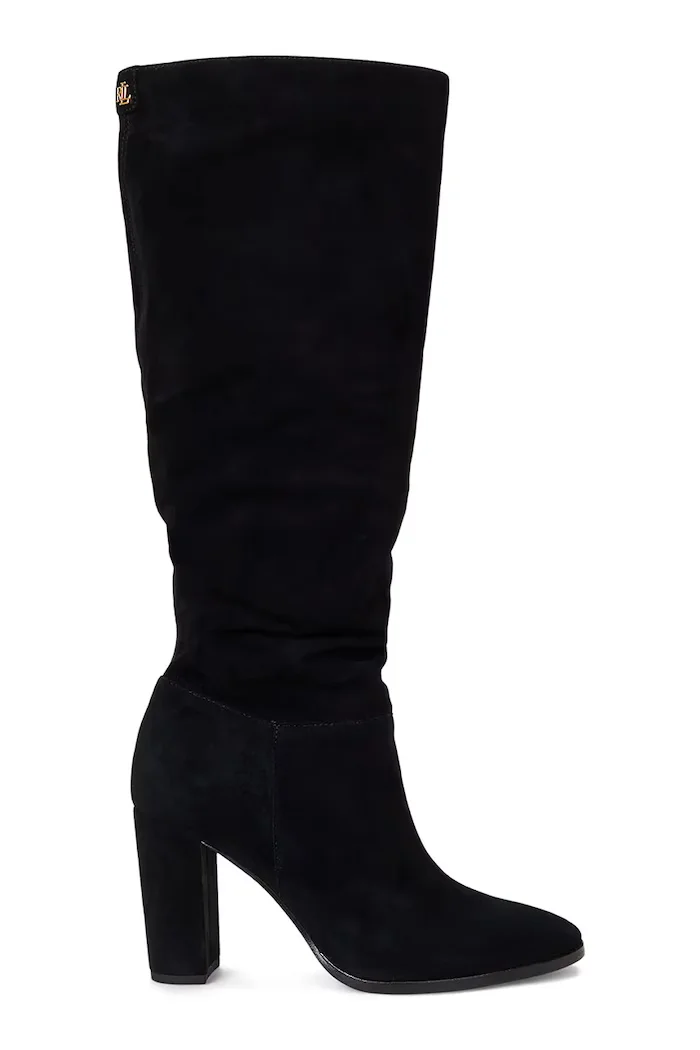 Lauren Ralph Lauren Велурени ботуши Artizan Tall в черно с дебел ток 802937807001
