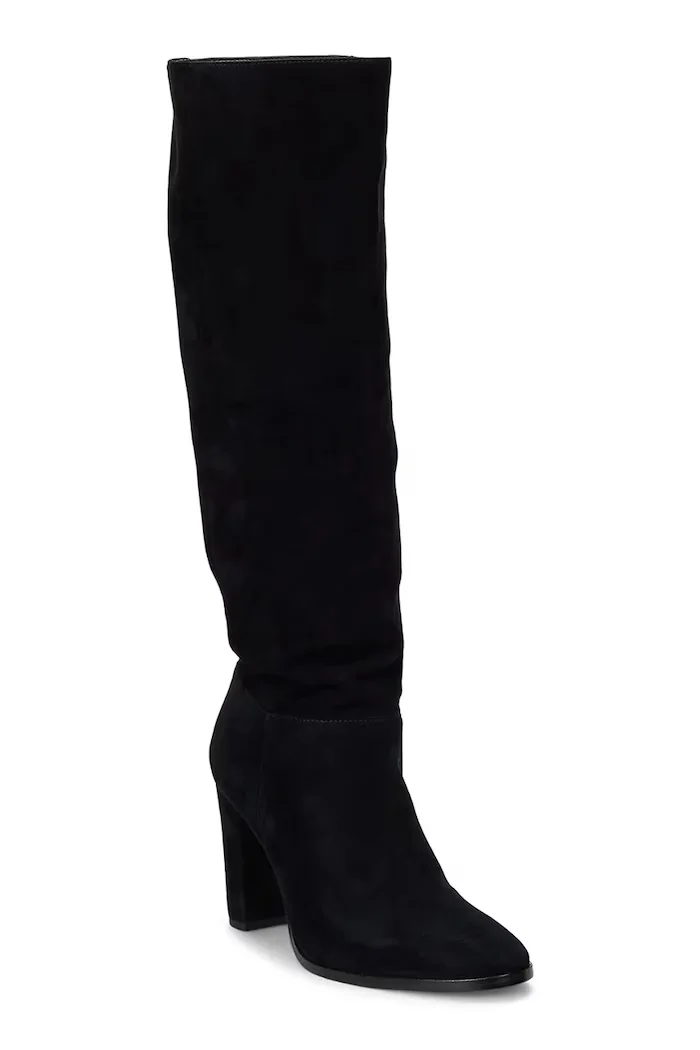 Lauren Ralph Lauren Велурени ботуши Artizan Tall в черно с дебел ток 802937807001