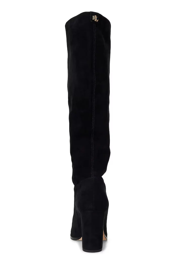 Lauren Ralph Lauren Велурени ботуши Artizan Tall в черно с дебел ток 802937807001