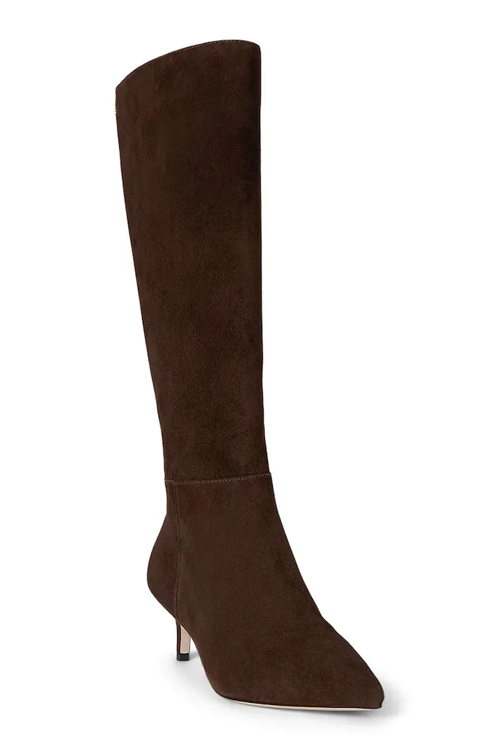 Lauren Ralph Lauren Велурени ботуши Mckay Tl Hl в кафяво с тънък ток 802967811004