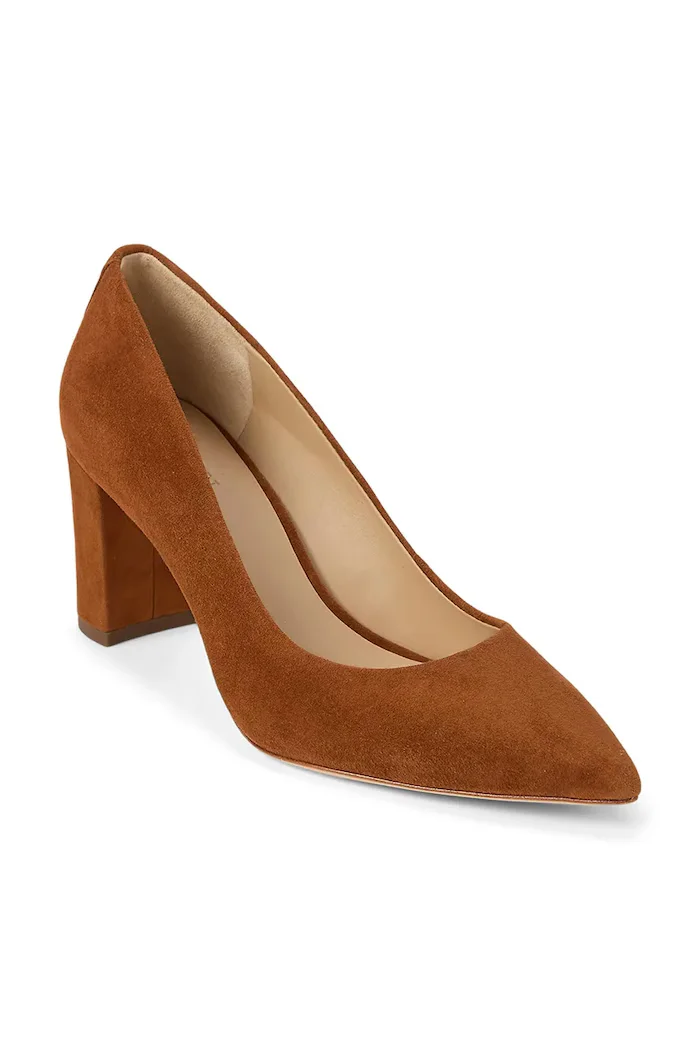 Lauren Ralph Lauren Велурени обувки с дебел ток Lanette Blkh в кафяво с дебел ток 802967743002