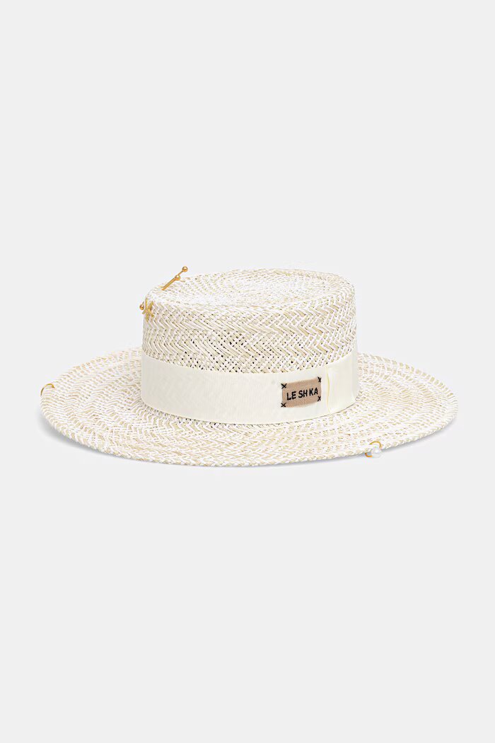 LE SH KA headwear сламена шапка дамска Double Chain Pearl Canotier бежова DCPearlCanotier
