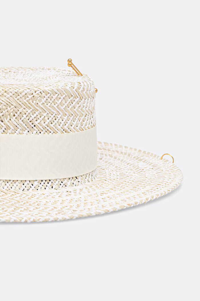 LE SH KA headwear сламена шапка дамска Double Chain Pearl Canotier бежова DCPearlCanotier