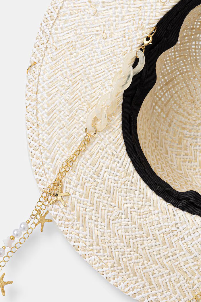 LE SH KA headwear сламена шапка дамска Double Chain Pearl Canotier бежова DCPearlCanotier