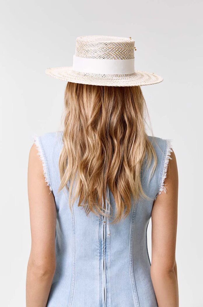 LE SH KA headwear сламена шапка дамска Double Chain Pearl Canotier бежова DCPearlCanotier