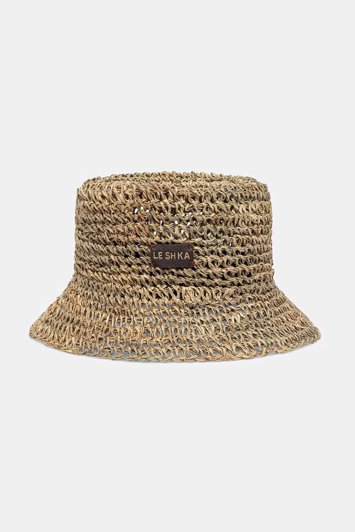 LE SH KA headwear сламена шапка дамска от сплетена материя Straw Bucket Hat vol2 бежова StrawBucketHatvol2