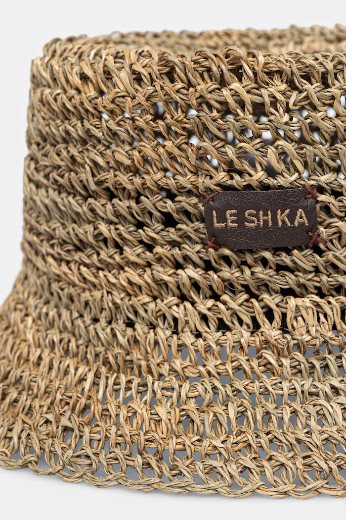 LE SH KA headwear сламена шапка дамска от сплетена материя Straw Bucket Hat vol2 бежова StrawBucketHatvol2