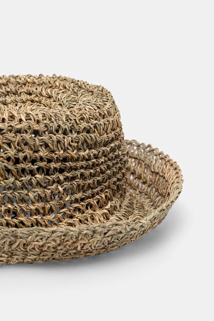 LE SH KA headwear сламена шапка дамска от сплетена материя Straw Bucket Hat vol2 бежова StrawBucketHatvol2