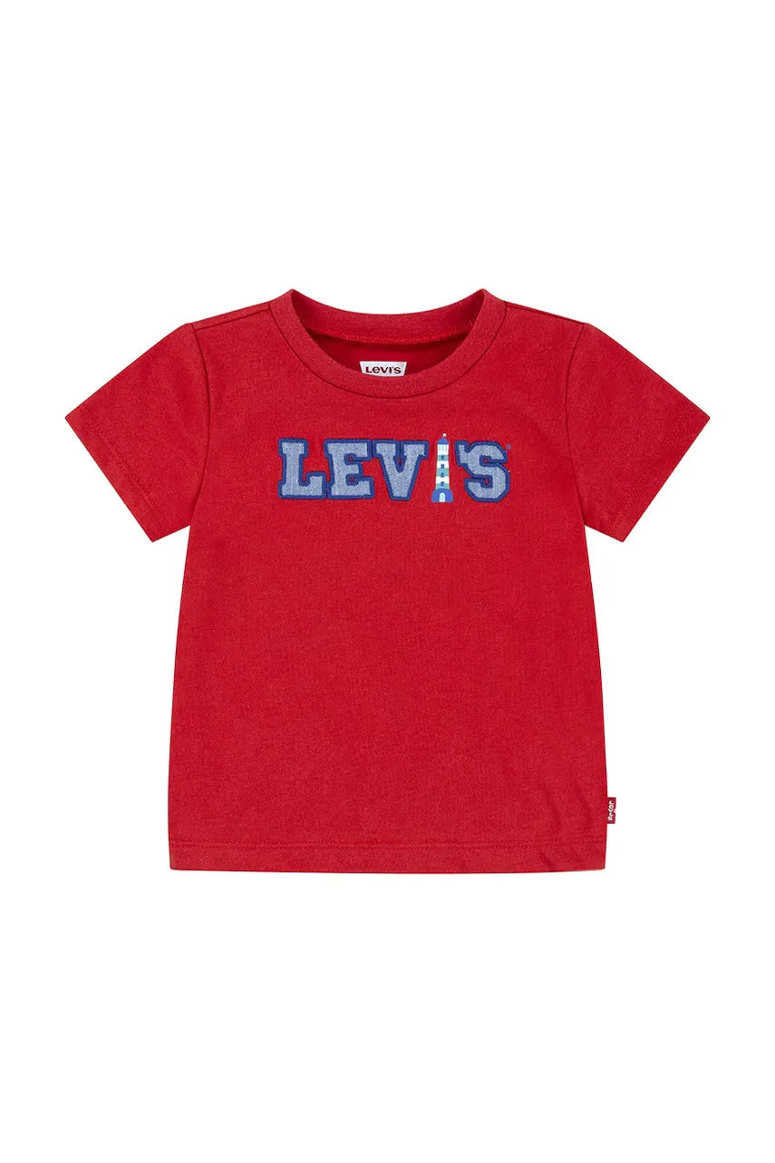 Levi's Бебешка памучна тениска LOGO CHAMBRAY APPLIQUE TEE