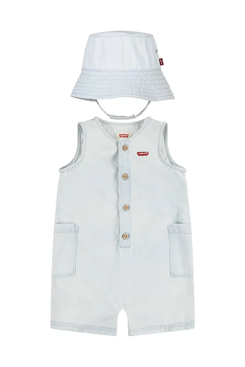 Levi's Бебешки памучен къс гащеризон LVB DENIM ROMPER & BUCKET HAT