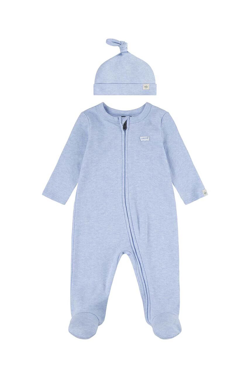 Levi's Бебешки памучни ританки LVN FOOTED COVERALL & HAT SET