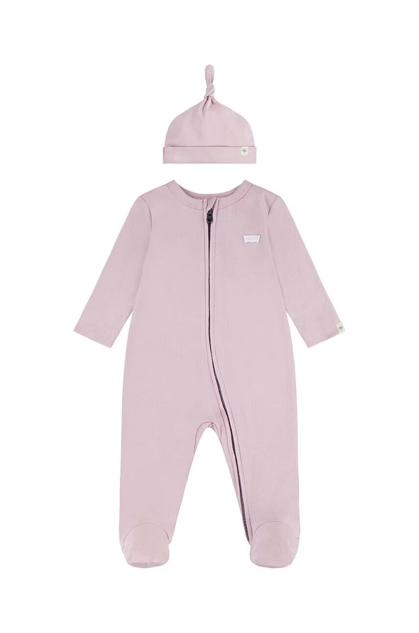 Levi's Бебешки памучни ританки LVN FOOTED COVERALL & HAT SET