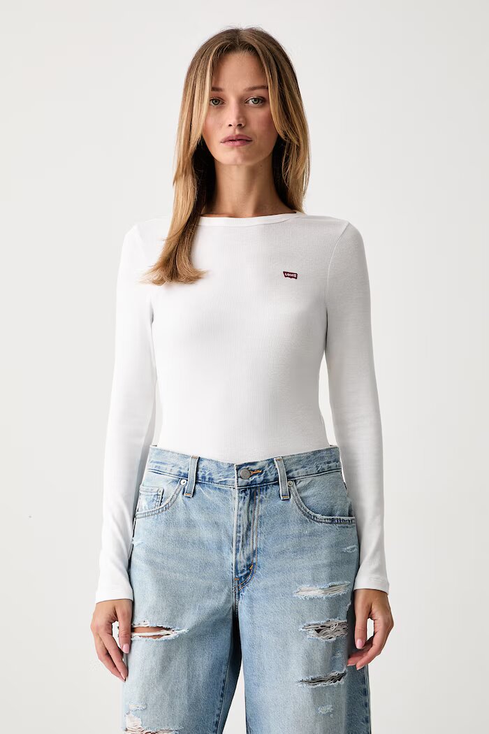 Levi's блуза с дълги ръкави дамска от памук с еластан HAYES LS бяла 001J4
