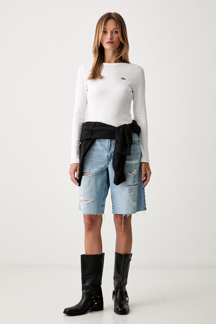 Levi's блуза с дълги ръкави дамска от памук с еластан HAYES LS бяла 001J4