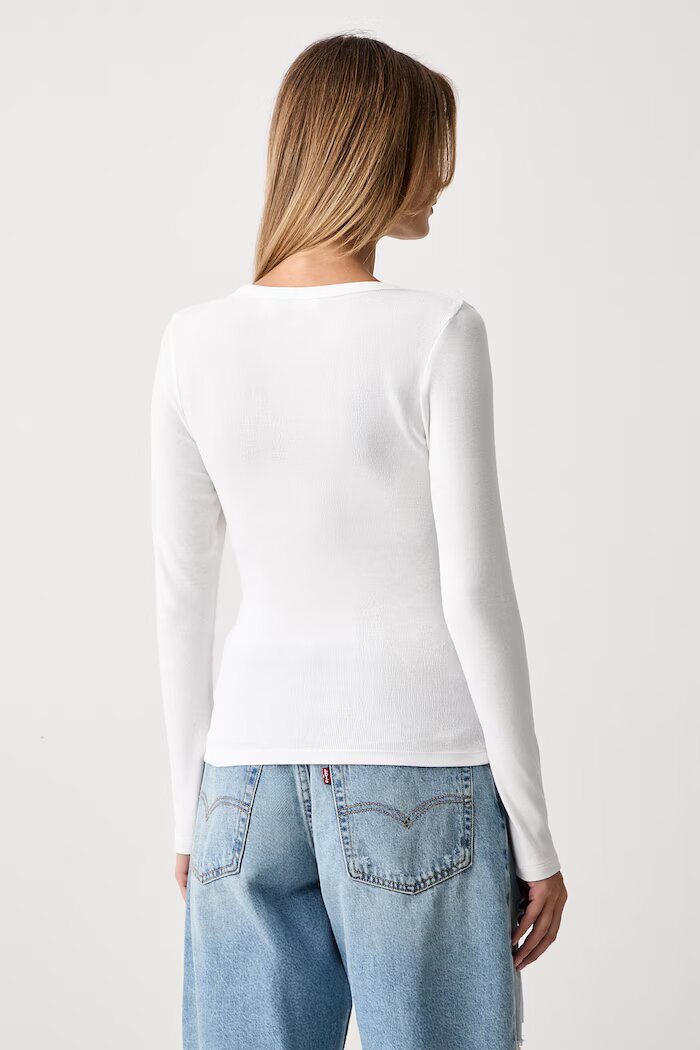Levi's блуза с дълги ръкави дамска от памук с еластан HAYES LS бяла 001J4