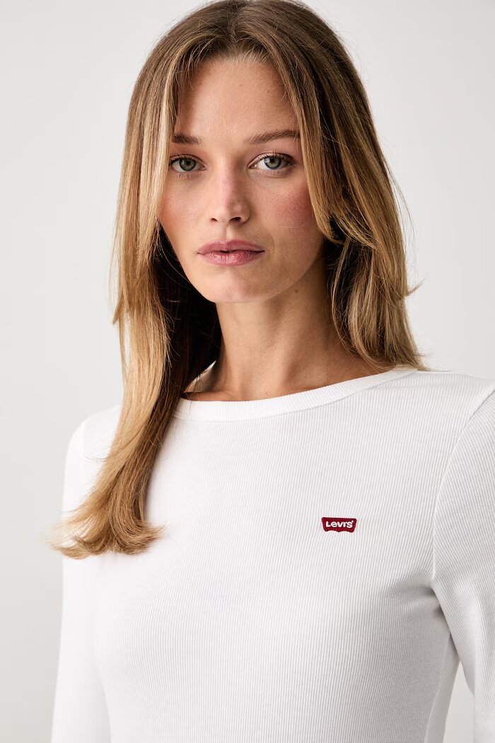 Levi's блуза с дълги ръкави дамска от памук с еластан HAYES LS бяла 001J4