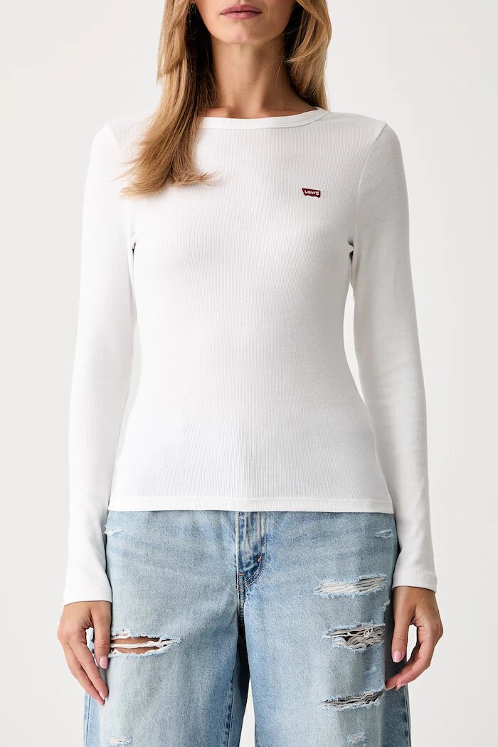 Levi's блуза с дълги ръкави дамска от памук с еластан HAYES LS бяла 001J4