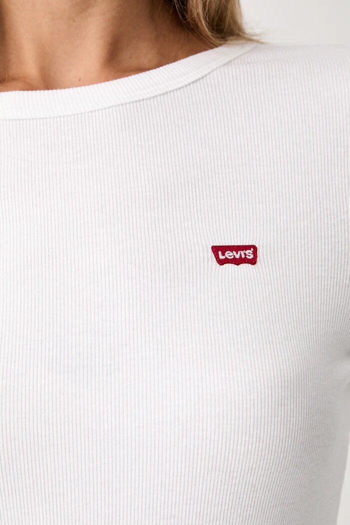 Levi's блуза с дълги ръкави дамска от памук с еластан HAYES LS бяла 001J4