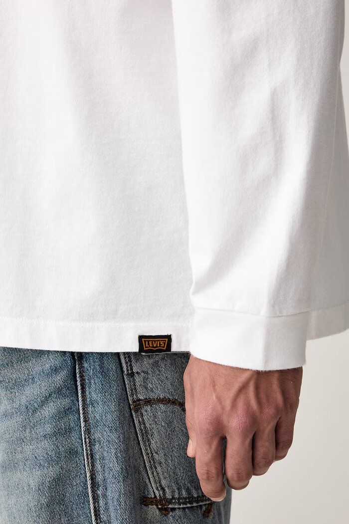 Levi's блуза с дълги ръкави мъжка от памук с еластан LS WORKWEAR бяла 0089C