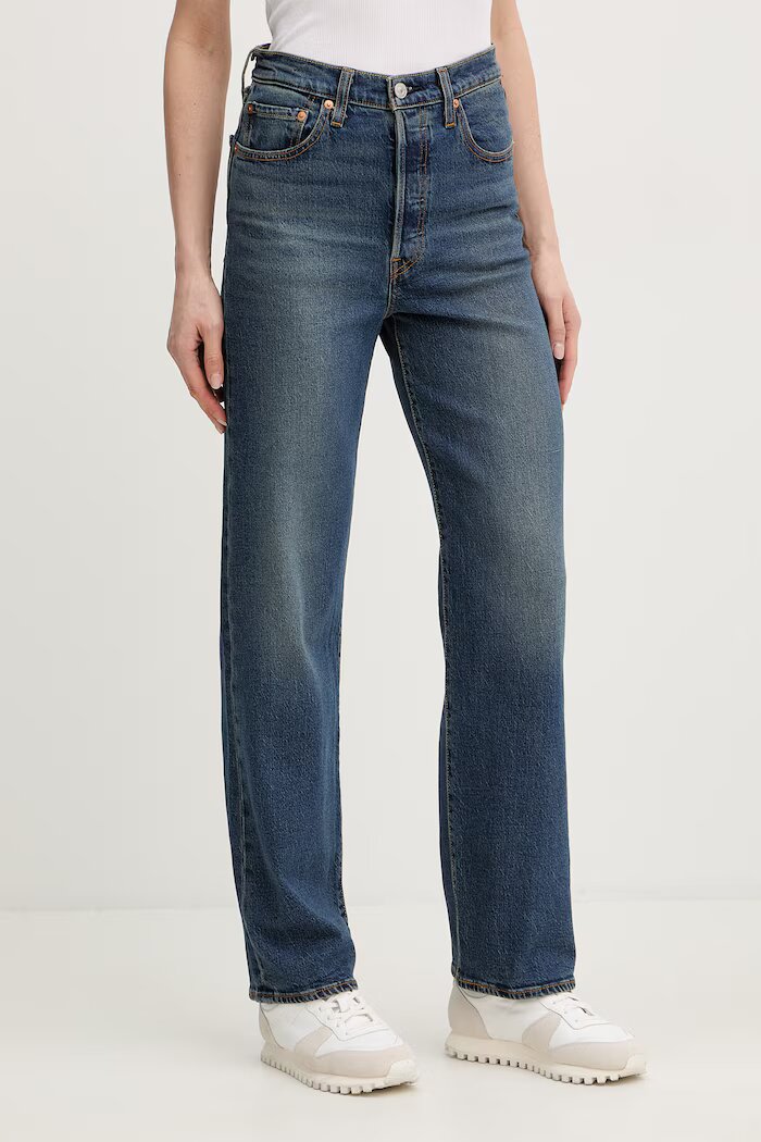 Levi's дънки straight дамски RIBCAGE STRAIGHT ANKLE тъмносини 72693-0281