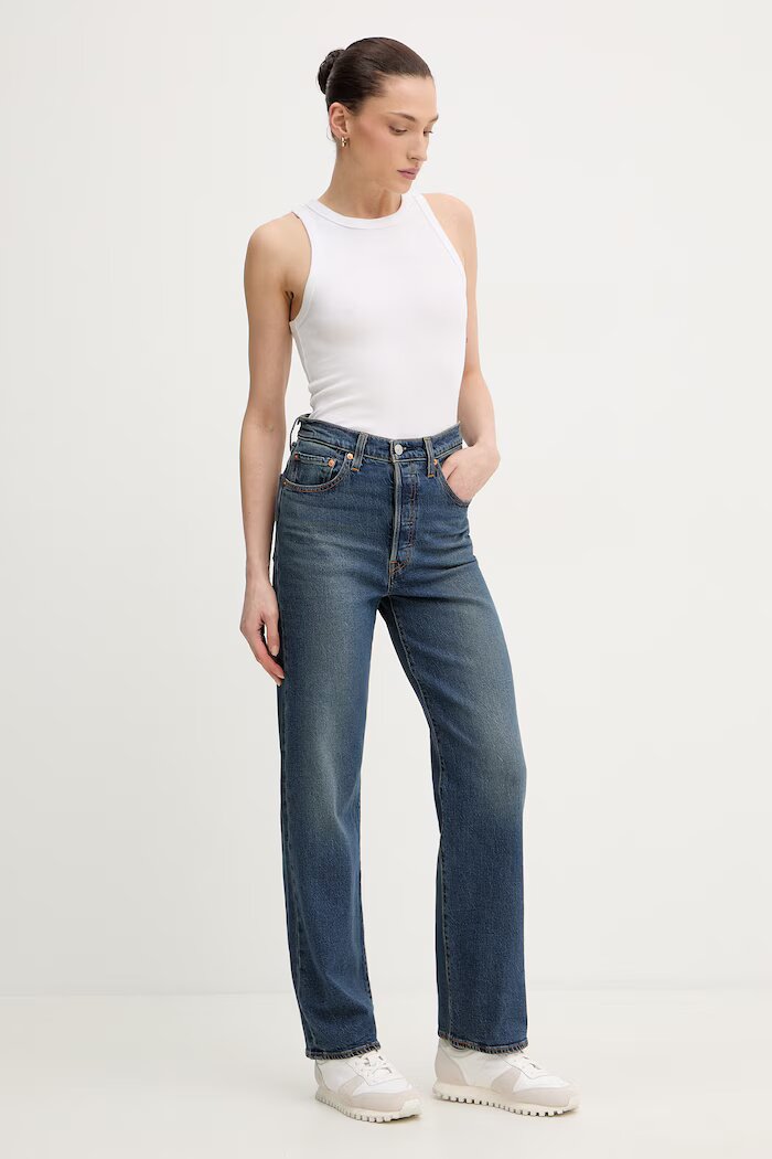 Levi's дънки straight дамски RIBCAGE STRAIGHT ANKLE тъмносини 72693-0281