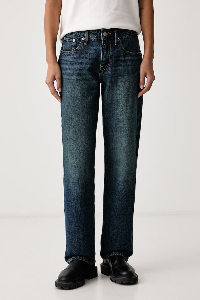 Levi's дънки straight дамски SUPERLOW STRAIGHT тъмносини 0081X