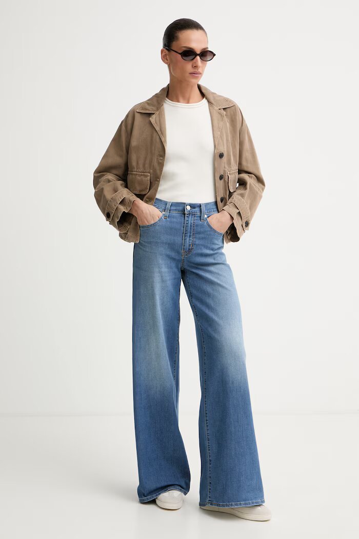 Levi's дънки wide leg дамски 728 HR WIDE LEG сини 0039B-0021