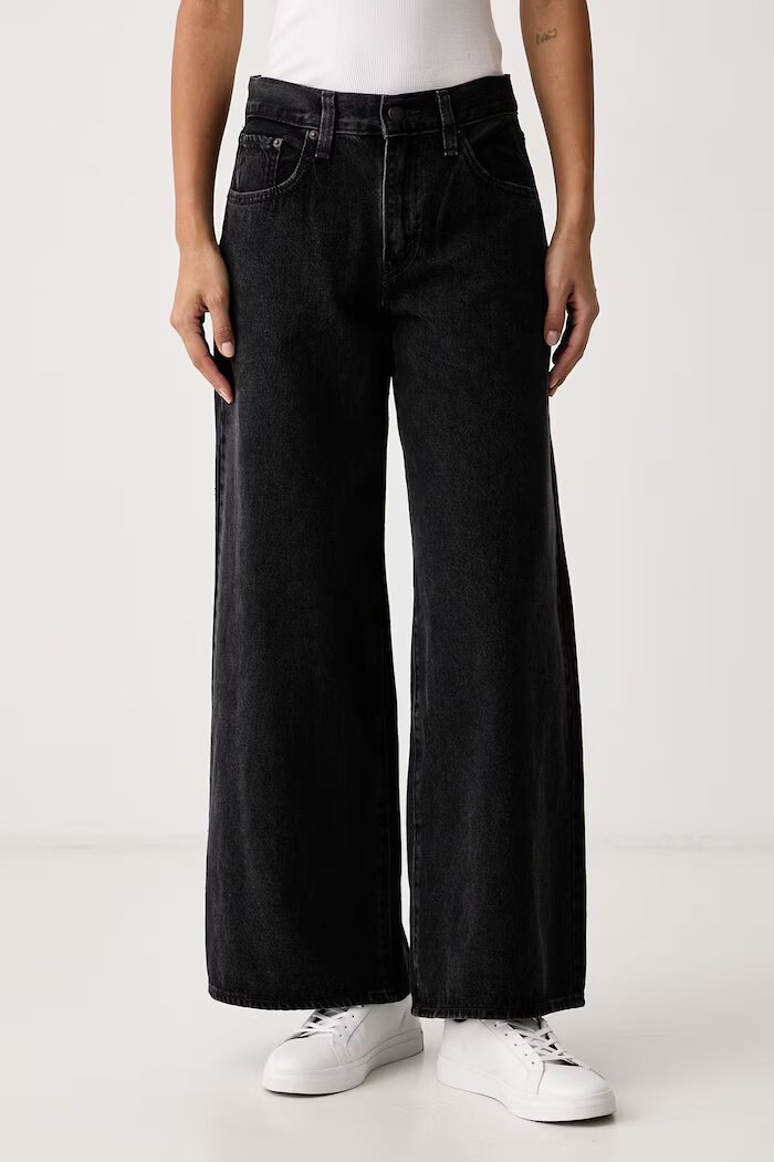 Levi's дънки wide leg дамски MIDDY WIDE LEG черни 0081Z