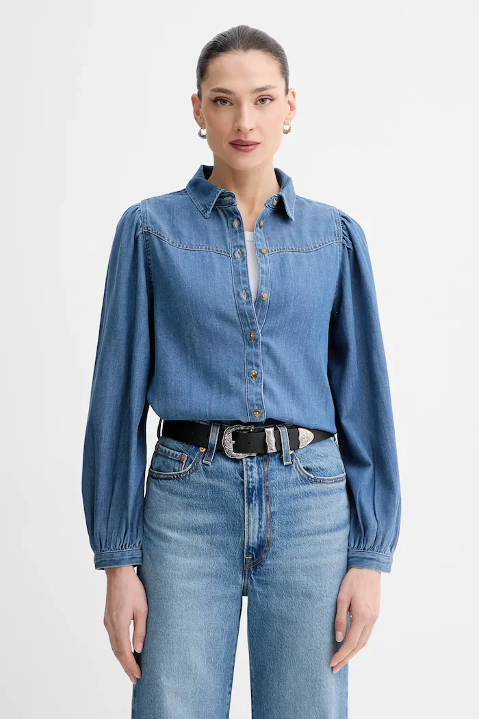 Levi's Дънкова риза JOURNEY WESTERN дамска в синьо със стандартна кройка с класическа яка 003P4
