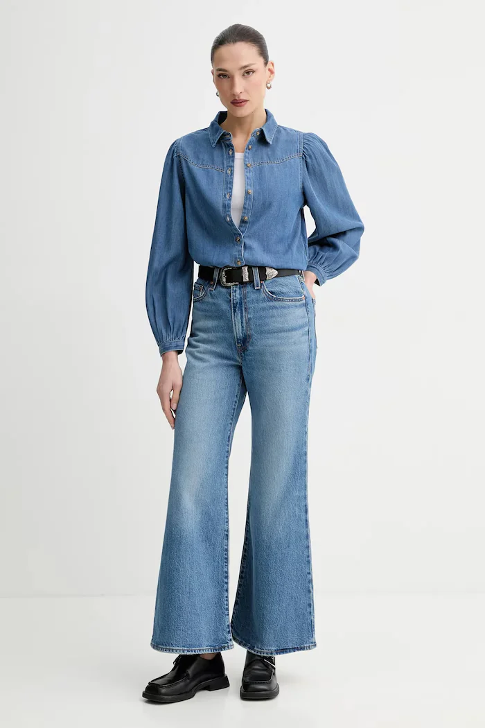 Levi's Дънкова риза JOURNEY WESTERN дамска в синьо със стандартна кройка с класическа яка 003P4