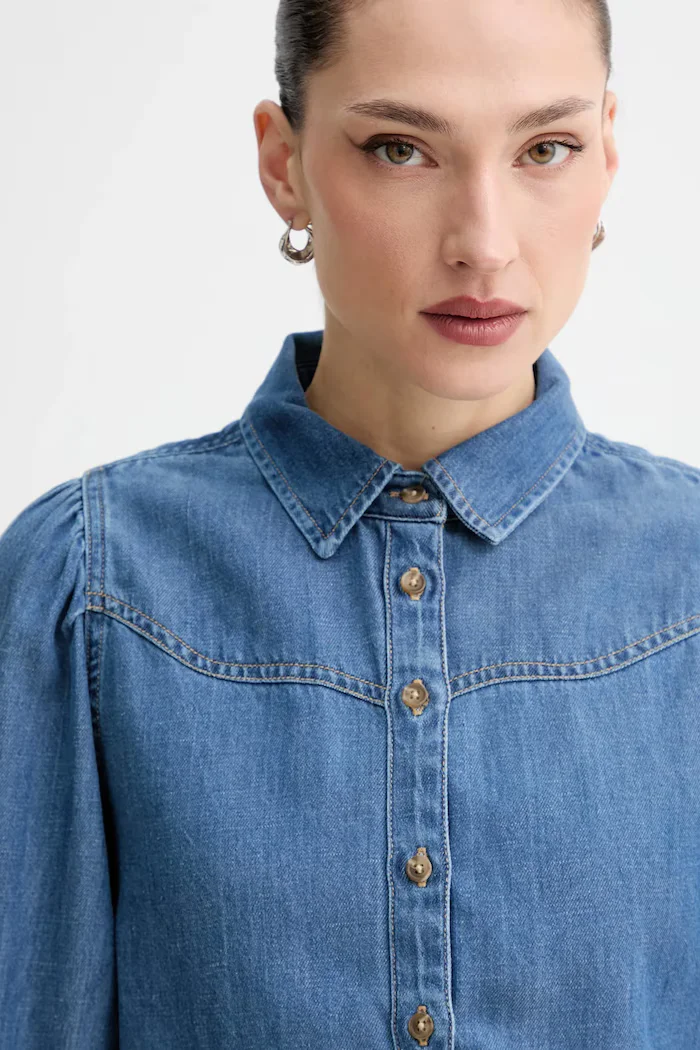 Levi's Дънкова риза JOURNEY WESTERN дамска в синьо със стандартна кройка с класическа яка 003P4