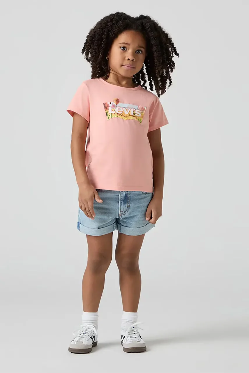 Levi's Детски дънков къс панталон MINI MOM SHORT W EMBROIDER