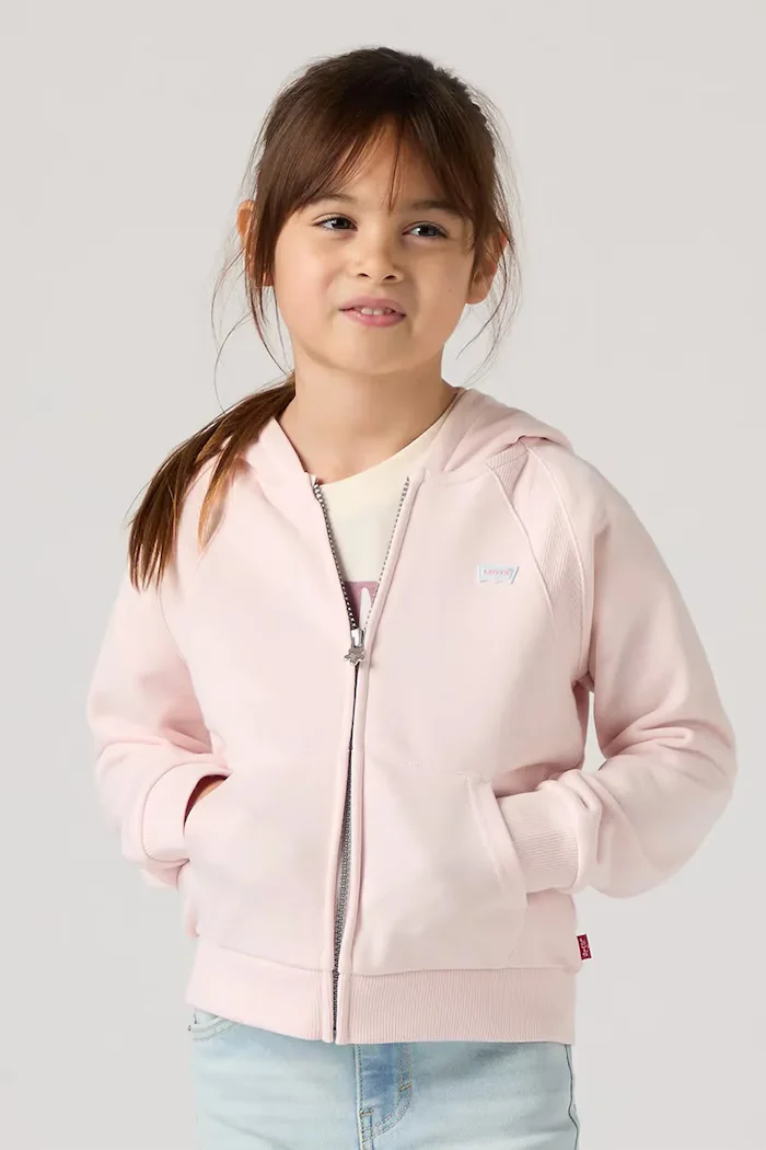 Levi's Детски суичър MEET AND GREET ZIP UP HOOD в розово с качулка с изчистен дизайн 3EP548