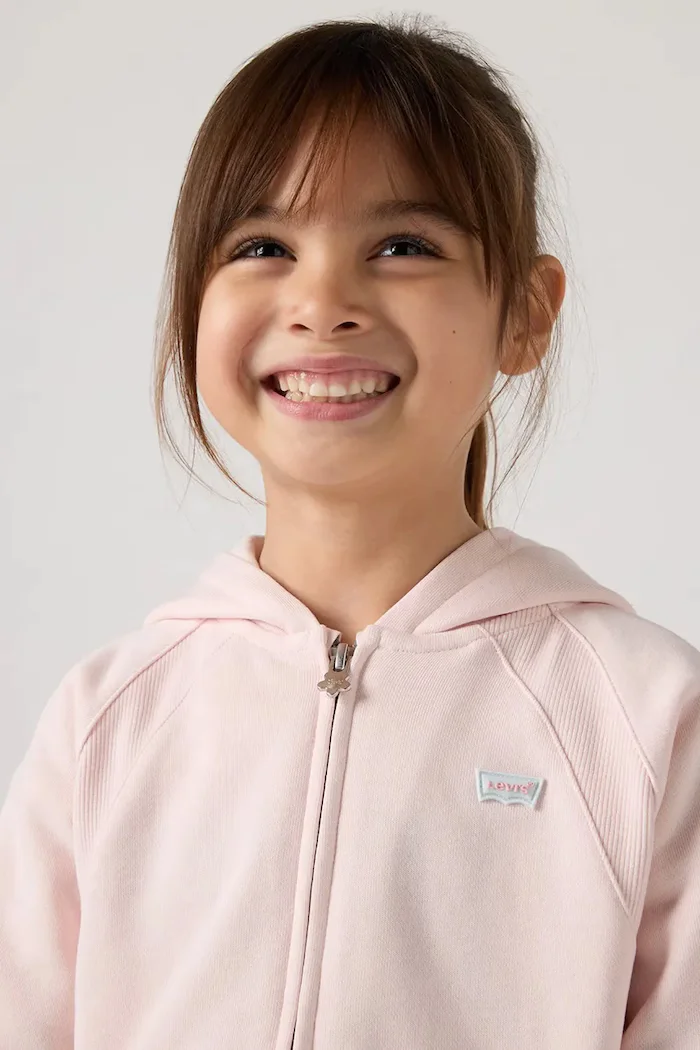 Levi's Детски суичър MEET AND GREET ZIP UP HOOD в розово с качулка с изчистен дизайн 3EP548