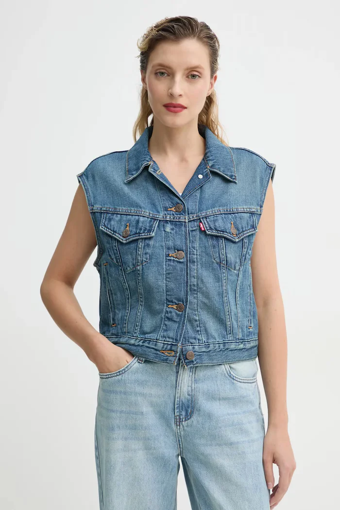 Levi's Елек SHRUNKEN 90S VEST дамски в синьо преходен модел 001W2